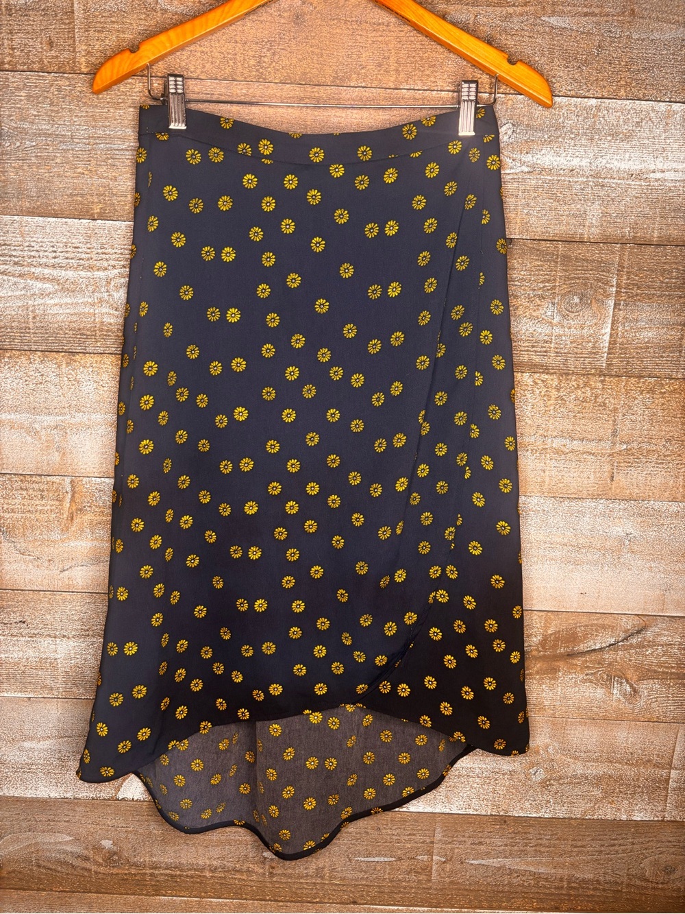 J Crew navy yellow daisy Midi high low Skirt